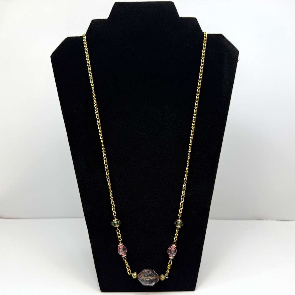 Long Gold Tone Colorful Faceted Acrylic Beads Chain Necklace Fashion Jewelry